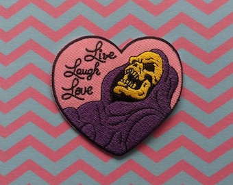 Inspirational Skeletor // Cartoon Meme DIY Embroidered Patch Iron Sew On Live Laugh Love Karen Quote Applique Badge Craft Motif Funny Gift x