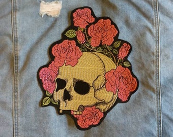 Flourishing Dead // Large DIY Floral Skull Embroidered Iron Sew On Back Patch Punk Metal Cute Rock Applique For Jackets In The UK Roses Gift