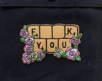 La reine du Scrabble // fer à coudre impertinent bricolage à coudre sur un patch, appliques artisanales, idée cadeau esthétique, floral mignon pour vestes au Royaume-Uni drôle x