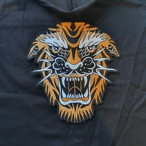 IT'S RAW // DIY Tiger Embroidered Patch Lion Punk Large Back Iron Sew On Applique Tattoo Style Trad Metal Aesthetic Gift Idea For Jackets x