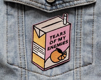 Freshly Squeezed // DIY Juice Box Applique Iron Sew On Embroidered Patch Aesthetic Badge Funny Tears Of My Enemies OJ Craft Drink Cute Gift