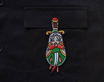Babushka // Russian Nesting Doll Dagger DIY Embroidered Iron Sew On Patch Trad Traditional Tattoo Style Badge Applique Craft Aesthetic Gift