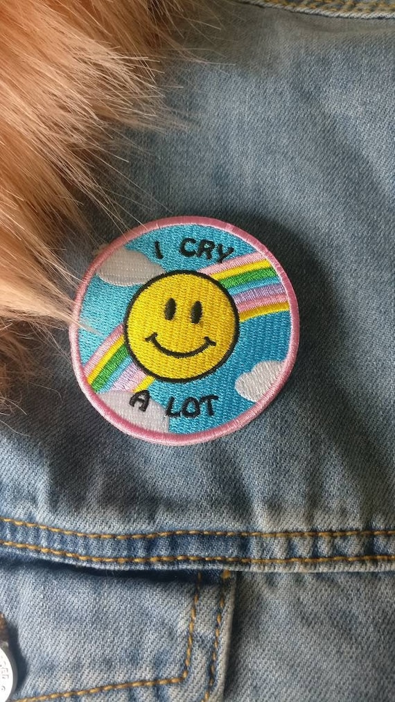 Cry Baby // Smiley Face DIY Embroidered Patch Applique Mental Illness Craft  Cute Gift for Her Him Iron Sew on Patches for Jackets UK Rainbow 