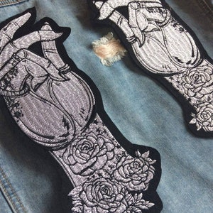 Palm Reading // Large Punk Back Patch Tattoo Embroidered Iron Sew On Applique DIY Rose Hands Motif Tarot Floral Witch For Jackets In The UK image 3
