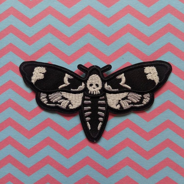 Mini Mothic // DIY Moth Embroidered Patch Iron Sew On Applique Deaths Head Hawkmoth Craft Tattoo Motif Badge Horror Gift Gothic For Jackets