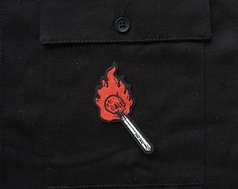Burning Up // DIY Skull Match Embroidered Iron Sew On Patch Punk Metal Fire Tattoo Gift Idea Craft Applique Motif Flames Anarchy For Jackets
