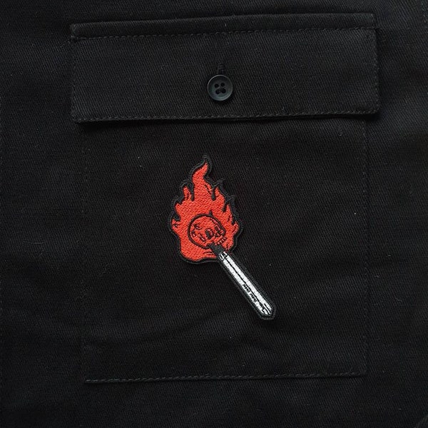 Burning Up // DIY Skull Match Embroidered Iron Sew On Patch Punk Metal Fire Tattoo Gift Idea Craft Applique Motif Flames Anarchy For Jackets