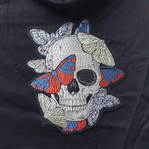 Flying Free // Skull Moth DIY Embroidered Patch Iron Sew On Back Gift  Horror Large Butterfly Craft Aesthetic Punk Metal Applique Motif UK x