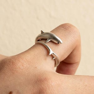 Thresher Shark Open Ring Adjustable Silver Ocean Animal Statement Ring