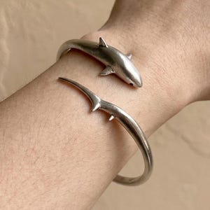 Silver Shark Cuff Bracelet Adjustable Ocean Animal Bangle