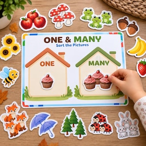 One & Many Sorting Game Printable | Preschool Math Activity | Toddler Busy Book Printable