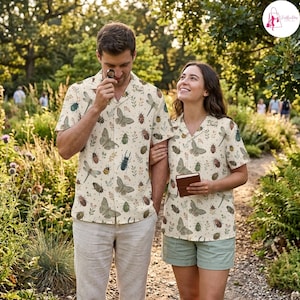 Cottagecore Insect Hawaiian Shirt, Vintage Bug Button Up Shirt, Butterfly Dragonfly Beetle Summer Aloha Shirt, Nature Lover Gift