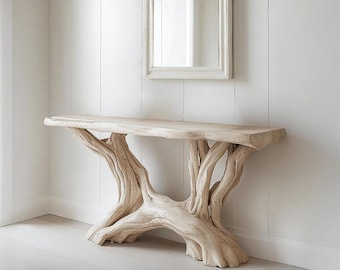 Live Edge Walnut Console Table – Handcrafted Root Base, Solid Wood Slab Top