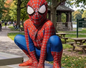 Disfraz clásico de lanzador de telarañas rojo y azul para niños / Traje de cosplay de superhéroe arácnido / Disfraz de Halloween con máscara completa