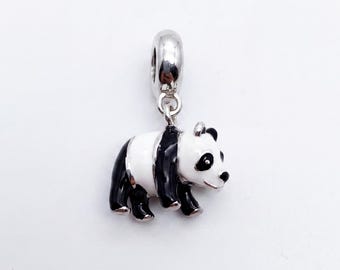 Panda Dangle Charm Fits Pandora Charm Bracelet, S925 Sterling Silver Enamel, Animal Lover Gift