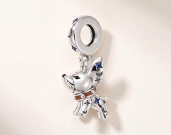 Genuine S925 Sterling Silver Celestial Puppy Dog Dangle Charm - Fits Pandora Bracelet