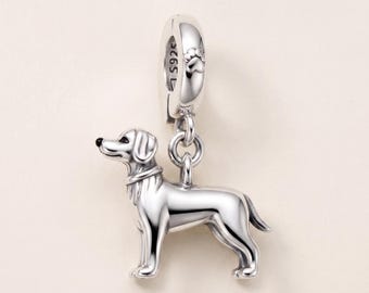 Labrador Retriever Pandora Charm S925 Silver | Lab Dog Dangle Paw Print Bail | Dog Lover Gift