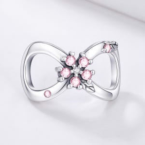 Infinity Flower Pandora Charm 925 Sterling Silver | Pink CZ Floral Bow | Forever Love Gift
