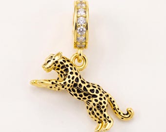 Genuine S925 Sterling Silver Leopard Dangle Charm - Fits Pandora Bracelet