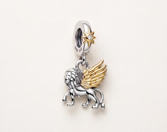 Genuine S925 Sterling Silver Winged Lion Dangle Charm - Fits Pandora Bracelet