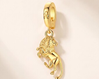 Genuine S925 Sterling Silver Gold Plated Leo Lion Dangle Charm - Fits Pandora Bracelet