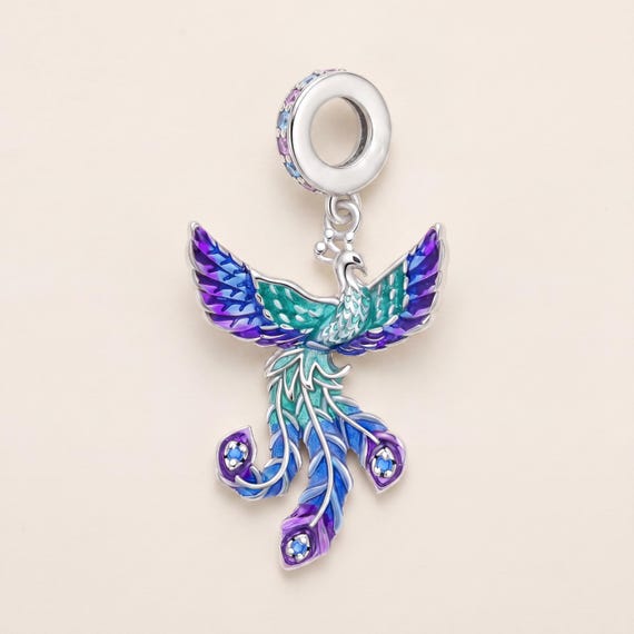 Phoenix Pandora Charm 925 Sterling Silver | Enamel, Blue Purple CZ