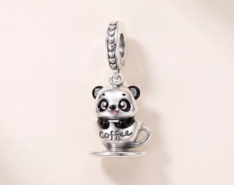Genuine S925 Sterling Silver Panda Coffee Cup Dangle Charm - Fits Pandora Bracelet