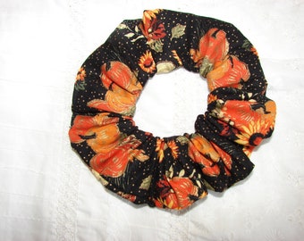 Fall pumpkin leaves Thanksgiving Fabric Hair Scrunchie, holiday accent, women's accessories, womans scrunchies, gifts for her, hair tie