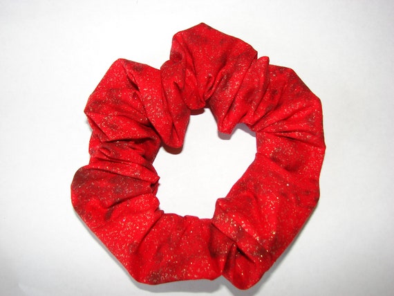 Red marble Sparkle Fabric Hair Scrunchie, womans scrunchies, women's accessories, holiday gold fancy dressy Christmas xmas