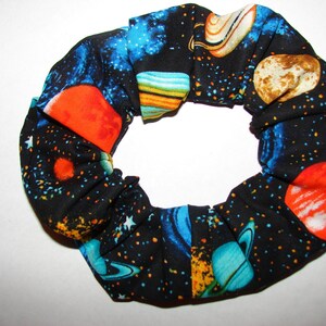 Planet Fabric Hair Scrunchie, women&#39;s accessories, womans scrunchies, planets stars, astronomy, universe, girls gifts, stocking stuffer