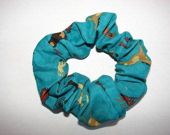 Colorful Southwestern Horses Teal fabric Hair Scrunchie,  women's accessories, equine aztec kokopellis, womans scrunchies, horse lover gifts