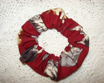 Cats Kittens Felines Burgundy Fabric Hair Scrunchie, womans scrunchies, cat lovers gifts, women's accessories, feline lover gift, animals