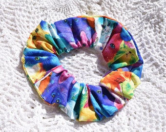 Colorful Cats Felines all over Fabric Hair Scrunchie, womens scrunchies, cat lovers gifts, woman's accessories, gifts for her, kitty lover