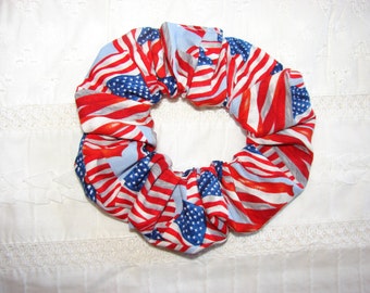 Skinny American flag patriotic fabric Hair Scrunchie, women's accessories, USA scrunchies, red white blue, Americans, United States
