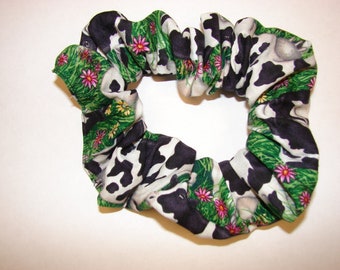 Cows on grass Fabric Hair Scrunchie, gifts for her, womans scrunchies, women's accessories, country western farm girl gift ranch farm meadow