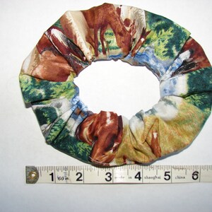 SALE Horse Fabric Hair Scrunchies scrunchie Fabric has bay, paint, white running drinking horses equines in a forest setting with a creek Bild 4