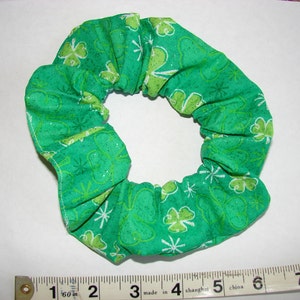 St. Patricks Day Shamrocks Sparkle Green Handmade Fabric Hair Scrunchie, gifts for her, womans accessories, women's hair ties, holiday gift image 2