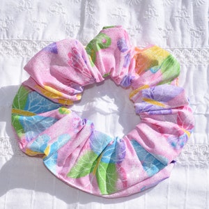 Sparkle Pink Pastels Butterfly Fabric Handmade Hair Scrunchie, spring hair ties, women&#39;s scrunchies, butterflies insects, summer, gifts