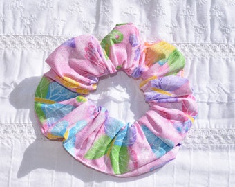 Sparkle Pink Pastels Butterfly Fabric Handmade Hair Scrunchie, spring hair ties, women's scrunchies, butterflies insects, summer, gifts