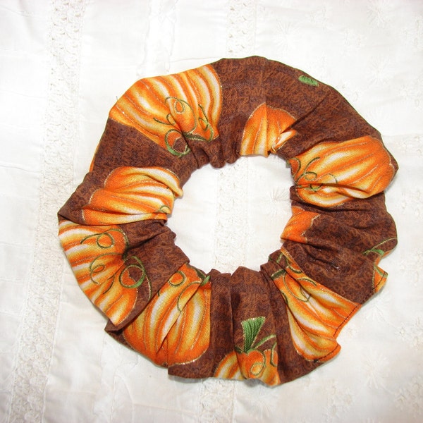 Fall pumpkin gold accent Thanksgiving Fabric Hair Scrunchie, holiday accent, women's accessories, womans scrunchies, gifts for her, hair tie
