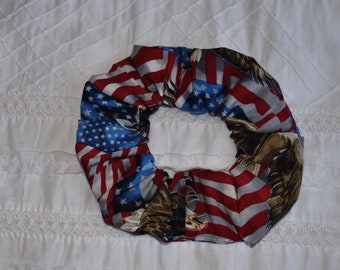 American flag bald eagle patriotic fabric Hair Scrunchie, women's accessories, USA United States, red white blue, troops, womans scrunchies