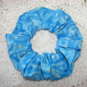 Blue Swirl Stars sky Fabric Hair Scrunchie, women&#39;s accessories, gifts for her, womans scrunchies,  fancy holiday accessory, stars universe