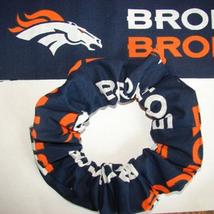 Denver Broncos Football fabric Hair Scrunchie, NFL team sport, women's accessories, Colorado Orange crush Blue, womans scrunchies, gifts image 1