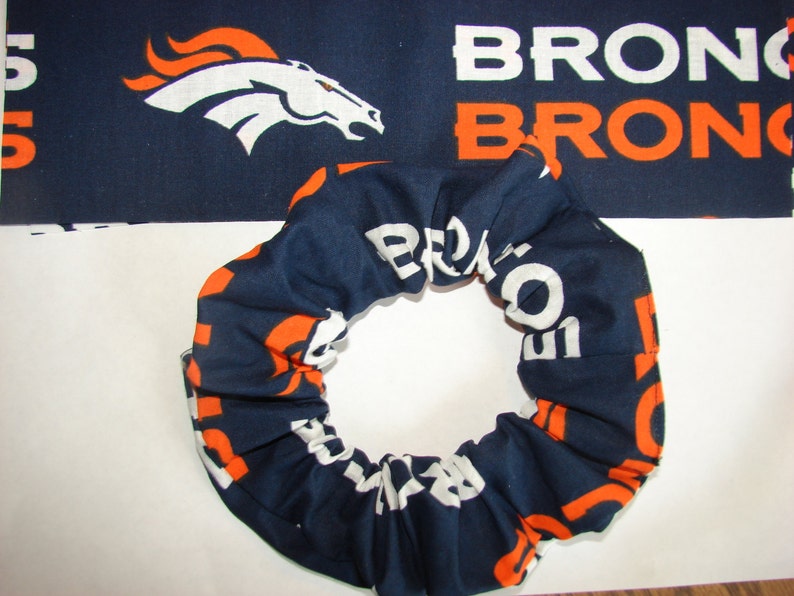 Denver Broncos Football fabric Hair Scrunchie, NFL team sport, women's accessories, Colorado Orange crush Blue, womans scrunchies, gifts image 1