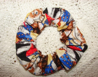 Cats Felines quilt Fabric Hair Scrunchie, women's scrunchies, gifts for her, womans accessories, animal feline pets, cat lovers gift