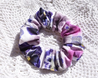 Beautiful Pansy floral design Handmade Fabric Hair Scrunchie, women's accessories, florals pansies, womans scrunchies, gifts for her