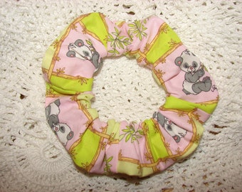 Pandas Fabric Hair Scrunchies, bamboo, wild animal, pink, panda bears, animals, scrunchie, womans accessories, hair ties, stocking stuffers