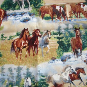 SALE Horse Fabric Hair Scrunchies scrunchie Fabric has bay, paint, white running drinking horses equines in a forest setting with a creek Bild 5