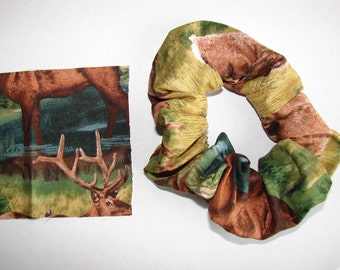 Elk Fabric Hair Scrunchie, forest, hunting, wild amimals