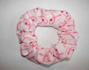 Breast Cancer Awareness Fabric Hair Scrunchie pink ribbon hearts, hope cure, women's accessories, womans scrunchies, gifts for her, hair tie